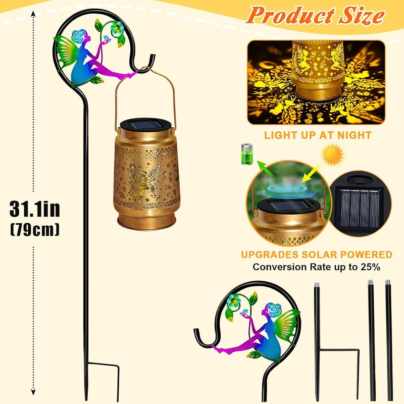 EDOF 2 Packs Fairy Solar Lanterns Outdoor Waterproof with Shepherd Hook,Hanging Solar Lights Fairy Garden Decor,Christmas Decorations Gifts for Women Grandma,Metal Decorative Lanterns for Yard,Patio,Porch - Image 5